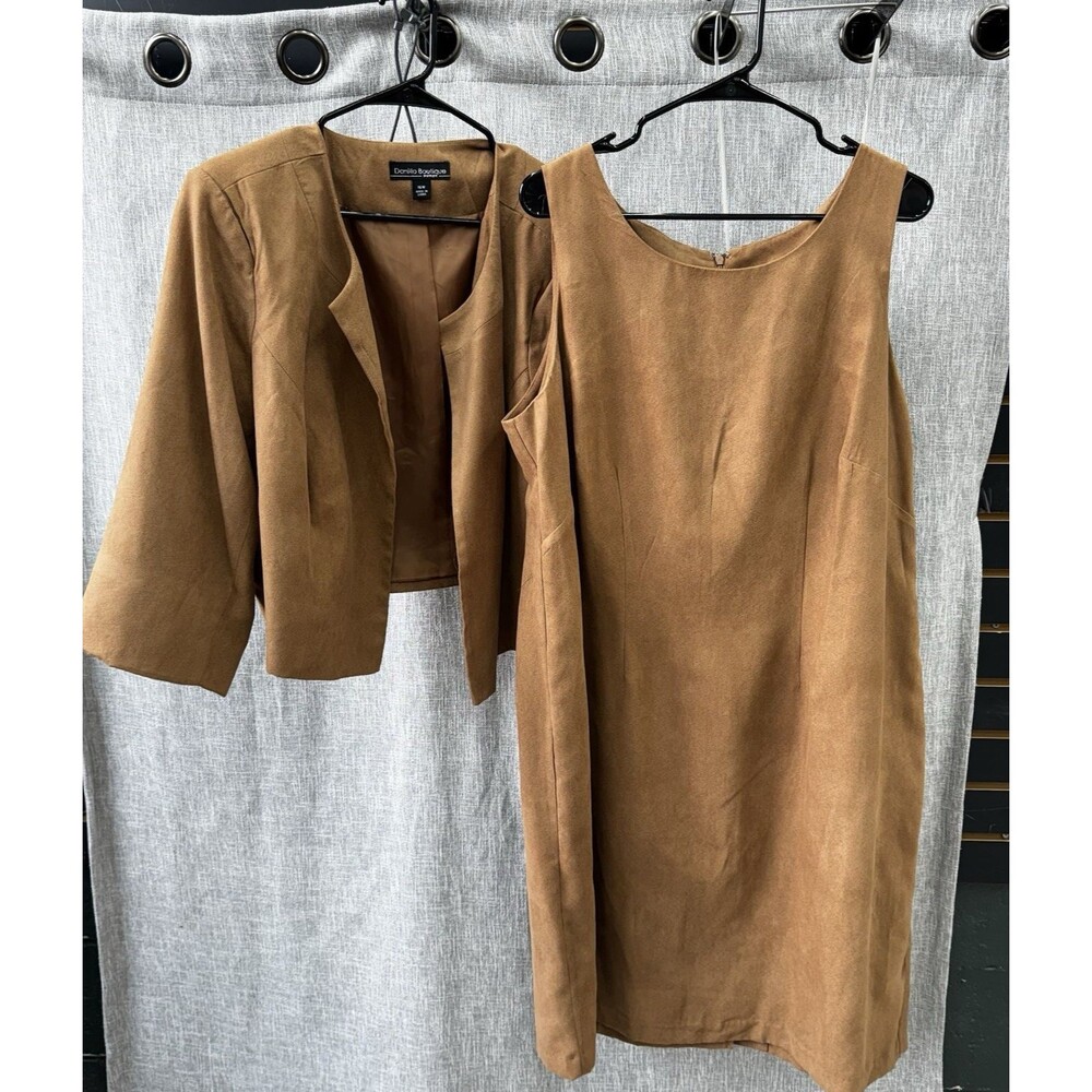 Danillo Boutique 16W Faux Suede Dress & Jacket plus Set Tan Camel 2 Pc old money